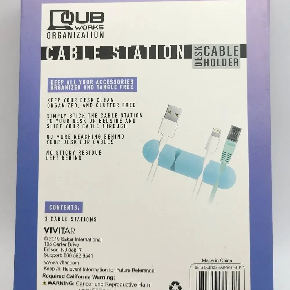 3 Pack of 4 Cable - Station Desk Cable Holders - QUB Works, White